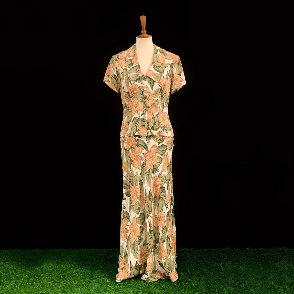 VINTAGE Mica (c. 1990) | Gorgeous!!! Floral Bias Cut Skirt Set | VERY GOOD!